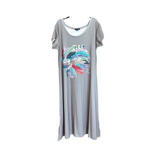 A Rare Bird Maxi Dress Sm/Med Oversized Lagen Feather Headdress Tshirt Dress